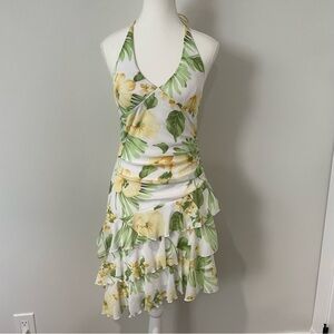 Y2K Mariposa Halter Babydoll Asymmetric Ruffle Floral Dress Size Small Whimsical